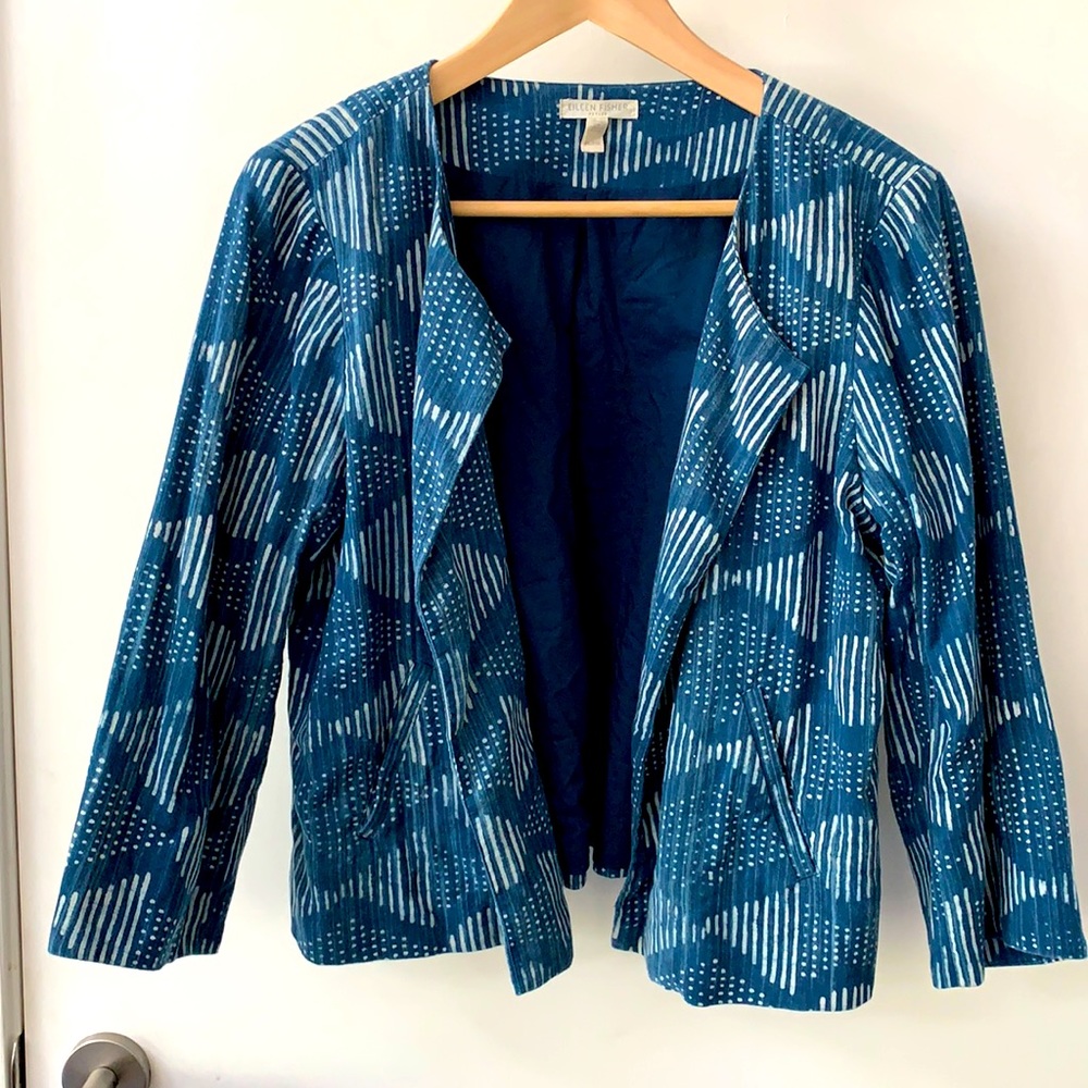 Eileen Fisher Indigo Ikat Short Jacket